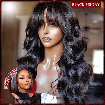 [$139=2 Wigs] 13x5 With Bangs Body Wave Wig 180%+10inch 4x4 Bob Straight Wig 180% Flash Deal