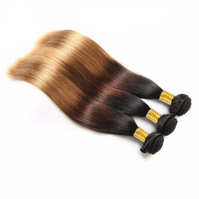 Ombre Bundles With Closure Straight Human Hair Weave Bundles With Lace Closure T1B/4/27